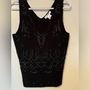 NWT WHBM Elegant Black Beaded Sleeveless Top Size Festive New Years Size Medium